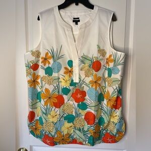 Talbots Floral Sleeveless Blouse - White, Orange, Green